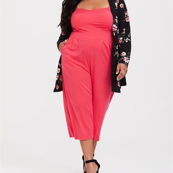Torrid NWT Coral 4X Jumpsuit Culottes Crop Pants Smocked Back - Picture 4 of 5